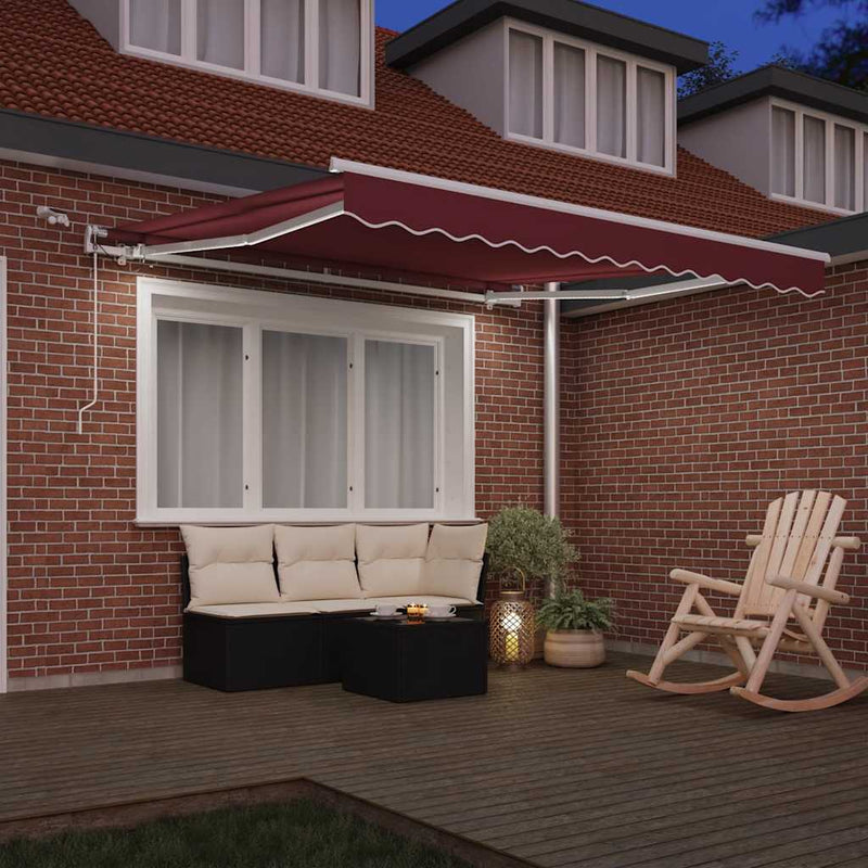 Afbeelding laden in galerijviewer, Vidaxl luifel automatisch uittrekbaar met led 300x250 cm bordeauxrood