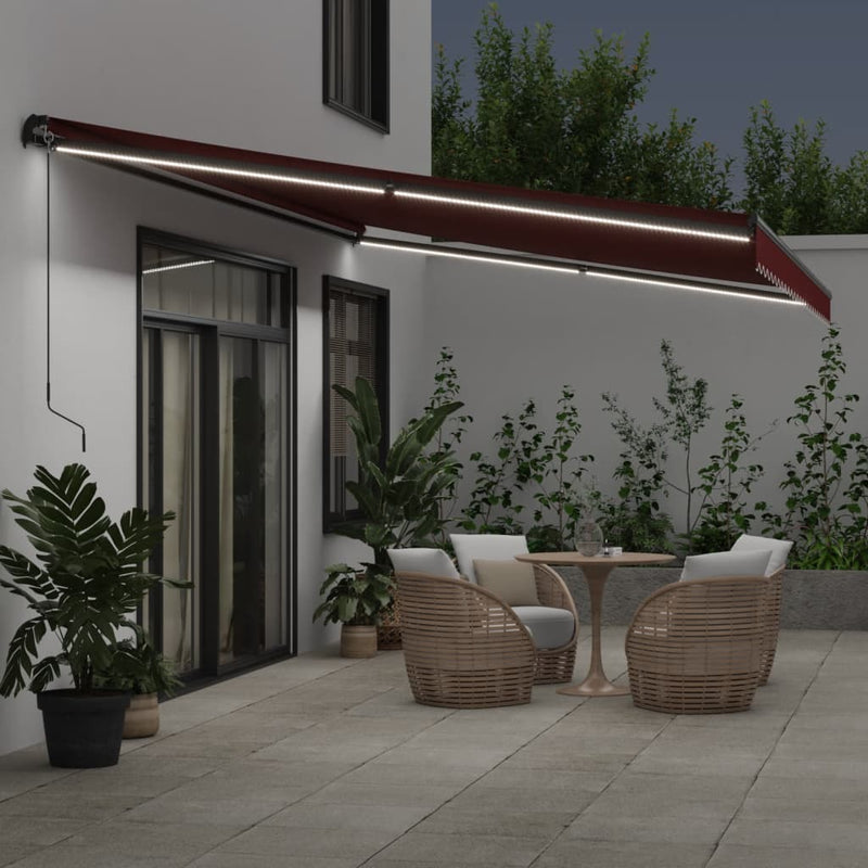 Load image into Gallery viewer, VidaXL Luifel handmatig uittrekbaar met LED's 600x350 cm bordeauxrood