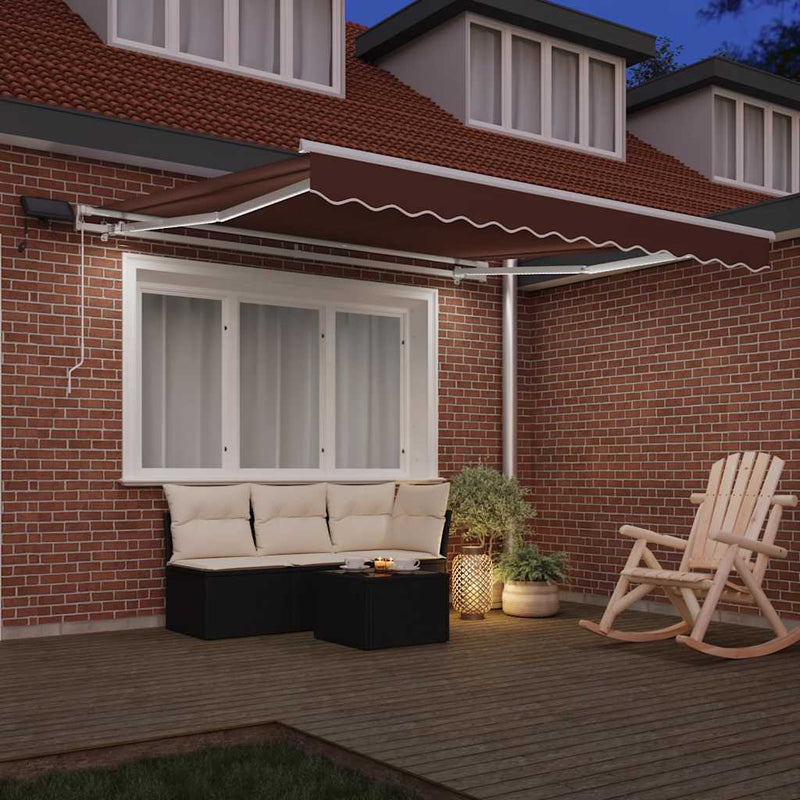 Afbeelding laden in galerijviewer, Vidaxl luifel handmatig uittrekbaar met led's 300x250 cm bruin