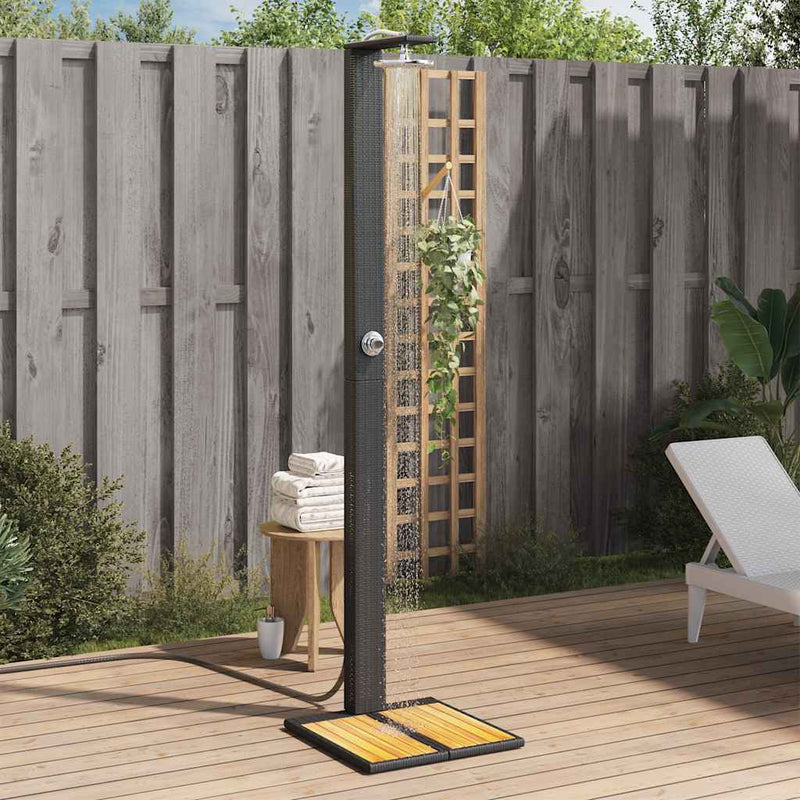 Afbeelding laden in galerijviewer, Vidaxl buitendouche 50x55x224 cm poly rattan en acaciahout zwart