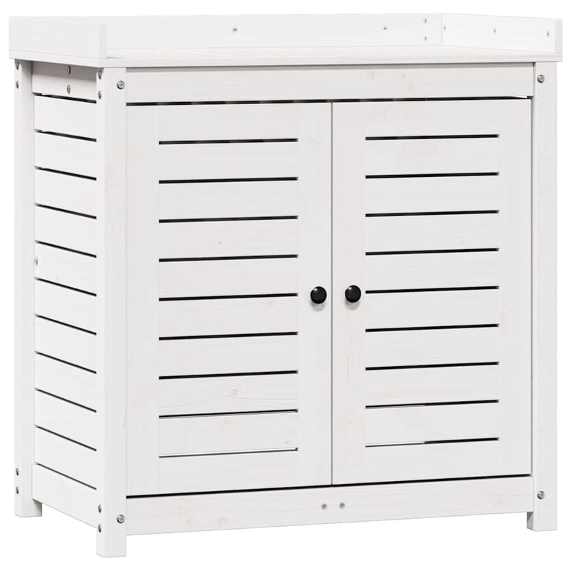 Load image into Gallery viewer, Vidaxl oppottafel met schappen 82,5x50x86,5 cm massief grenenhout wit