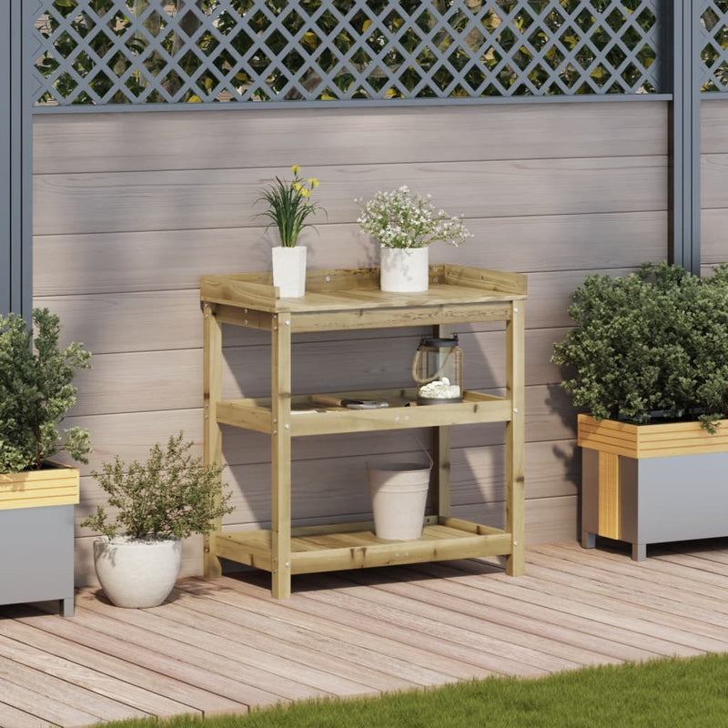 Load image into Gallery viewer, Vidaxl oppottafel met schappen 82,5x45x86,5 cm geïmpregneerd hout