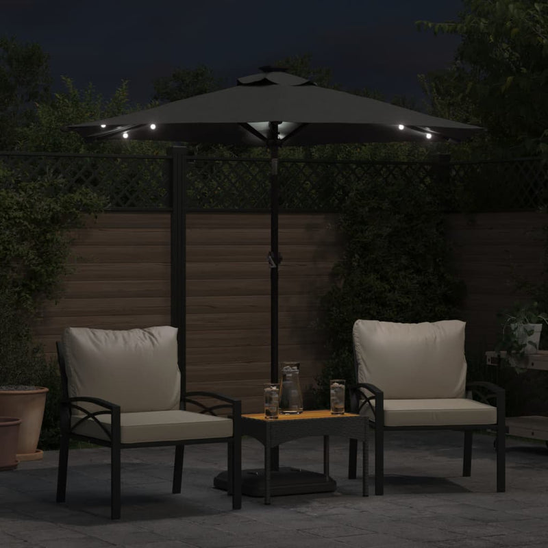 Afbeelding laden in galerijviewer, Vidaxl parasol met led's en stalen paal 225x225x212cm antracietkleurig