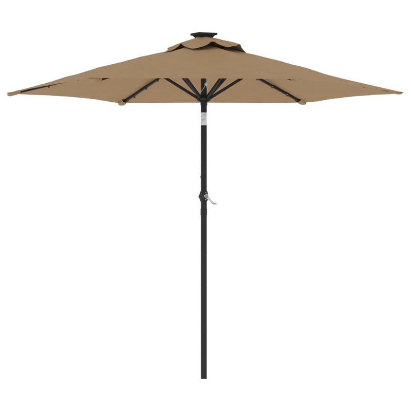 Afbeelding laden in galerijviewer, Vidaxl parasol met led's en stalen paal 225x225x212 cm taupe