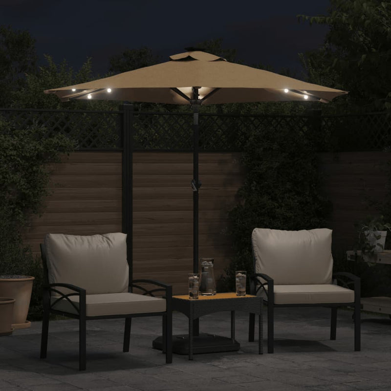 Afbeelding laden in galerijviewer, Vidaxl parasol met led's en stalen paal 225x225x212 cm taupe
