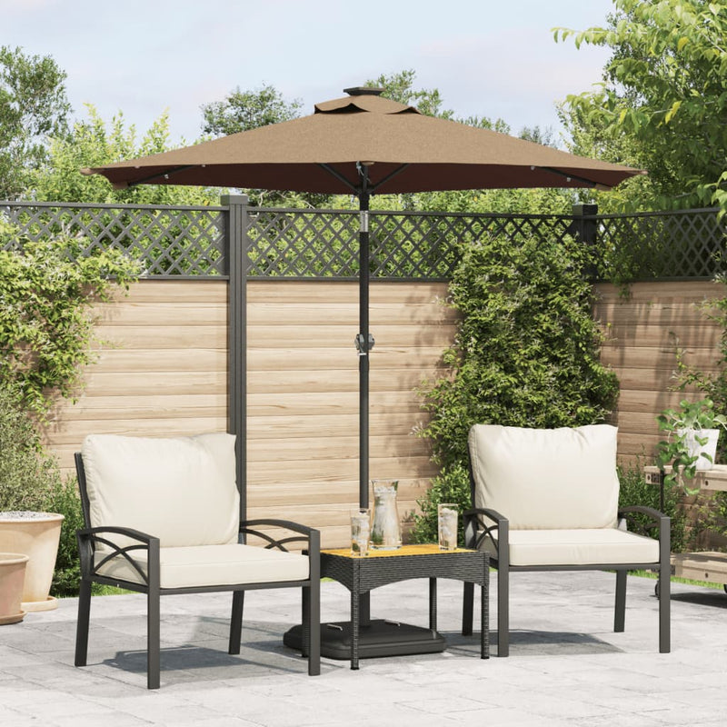 Afbeelding laden in galerijviewer, Vidaxl parasol met led's en stalen paal 225x225x212 cm taupe