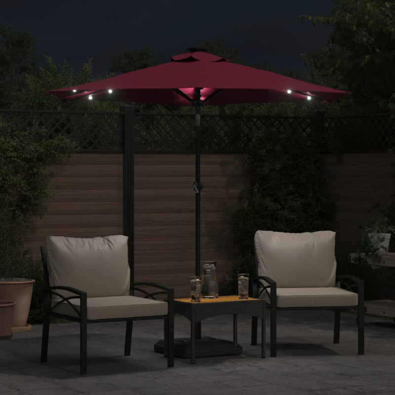 Afbeelding laden in galerijviewer, Vidaxl parasol met led's en stalen paal 225x225x212 cm bordeauxrood