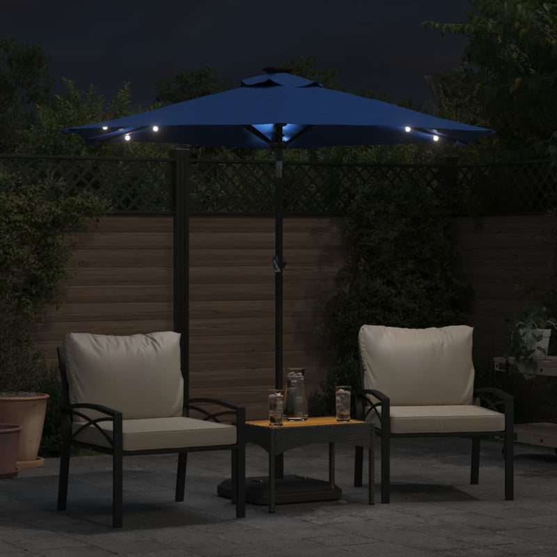Load image into Gallery viewer, Vidaxl parasol met led's en stalen paal 225x225x212 cm azuurblauw