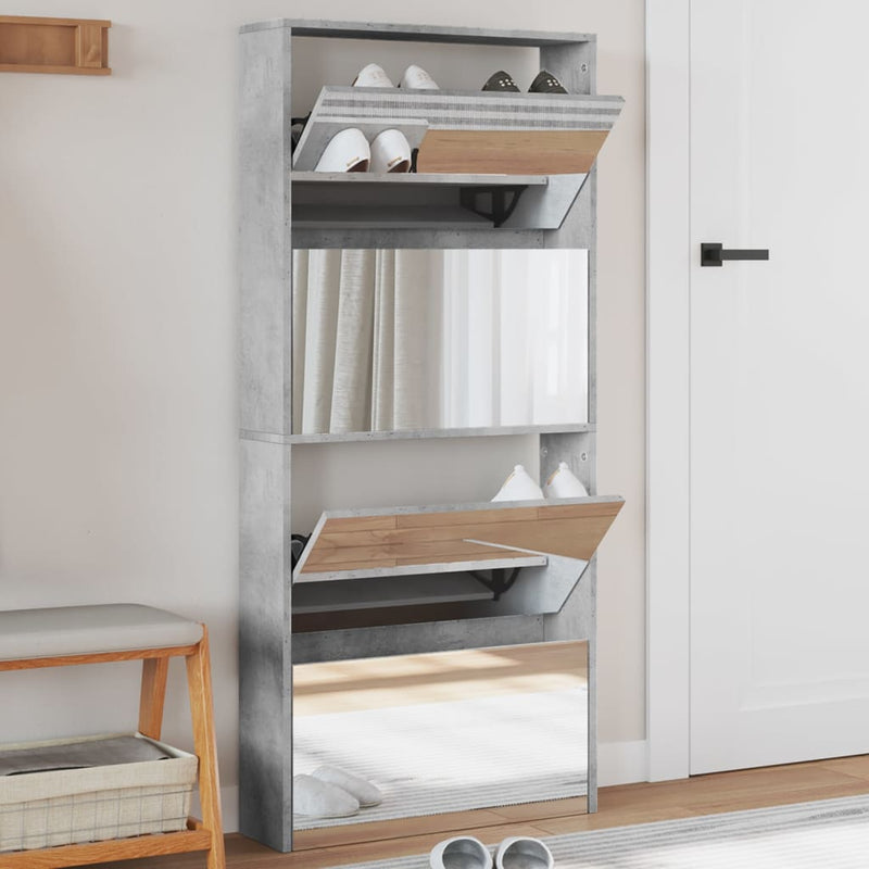 Load image into Gallery viewer, VidaXL Schoenenkast met spiegel 4-laags 63x17x134 cm betongrijs