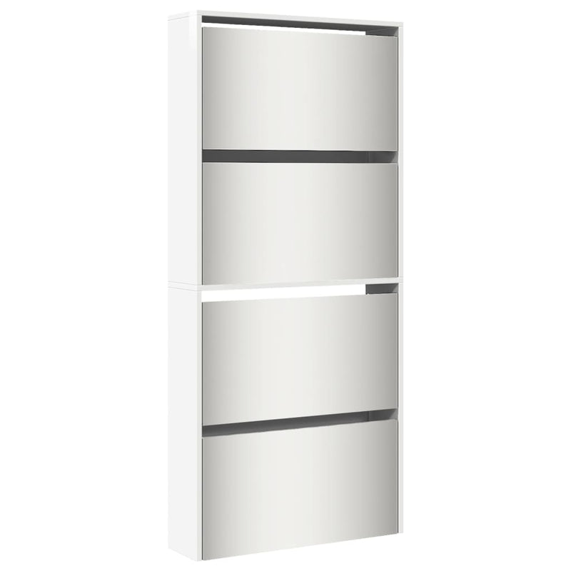 Afbeelding laden in galerijviewer, VidaXL Schoenenkast met spiegel 4-laags 63x17x134 cm hoogglans wit