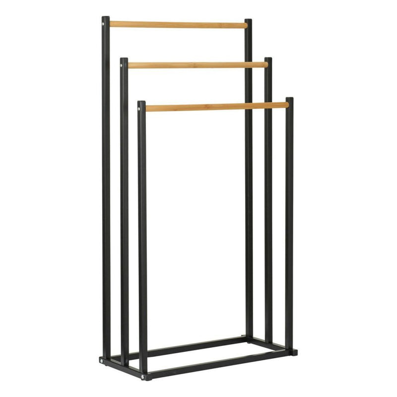 Afbeelding laden in galerijviewer, Bathroom solutions handdoekrek 45x23x85 cm metaal bamboe zwart