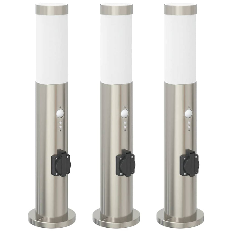 Load image into Gallery viewer, Vidaxl bolderverlichting met sensor en stopcontact 3 stuks 50 cm roestvrij staal ip44