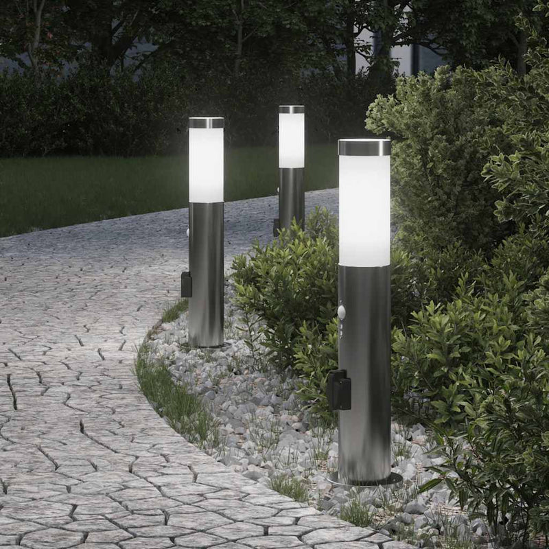 Load image into Gallery viewer, Vidaxl bolderverlichting met sensor en stopcontact 3 stuks 50 cm roestvrij staal ip44