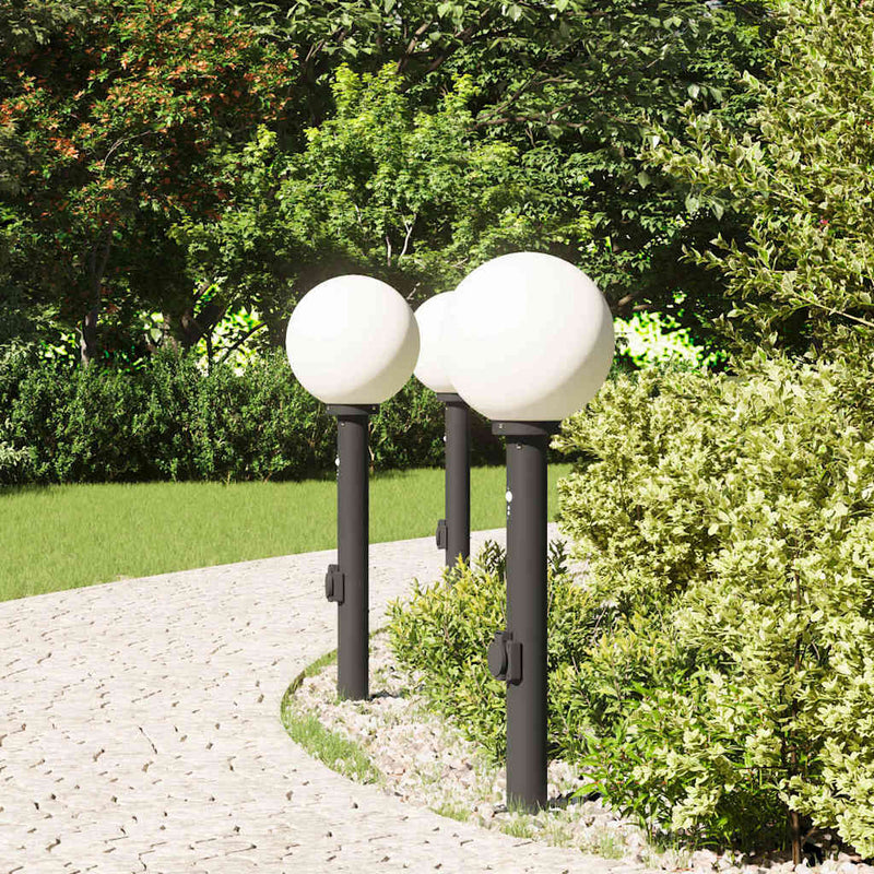 Load image into Gallery viewer, Vidaxl bolderverlichting met sensor en stopcontact 3 stuks 80 cm zwart ip44