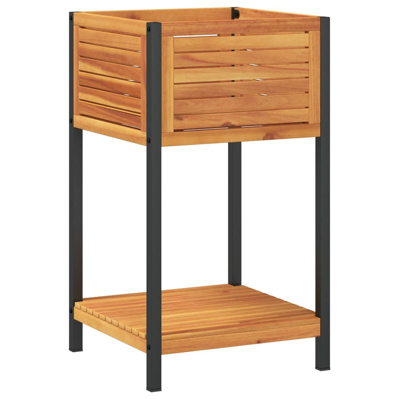 Load image into Gallery viewer, Vidaxl plantenbak met schap 45x45x80 cm massief acaciahout en staal