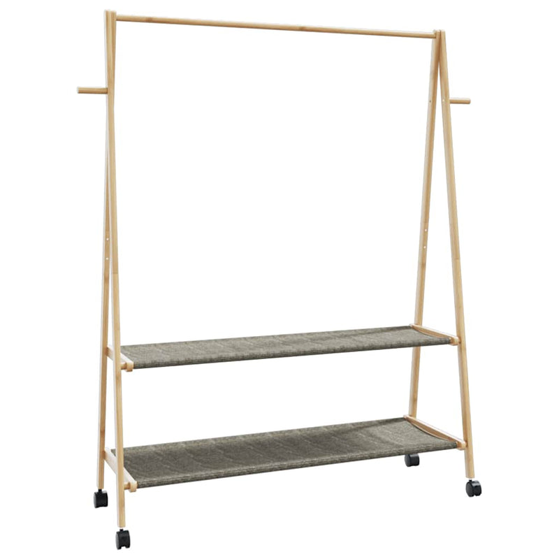 Load image into Gallery viewer, Vidaxl kledingrek met schappen en wielen 132x45,5x155,5 cm bamboe