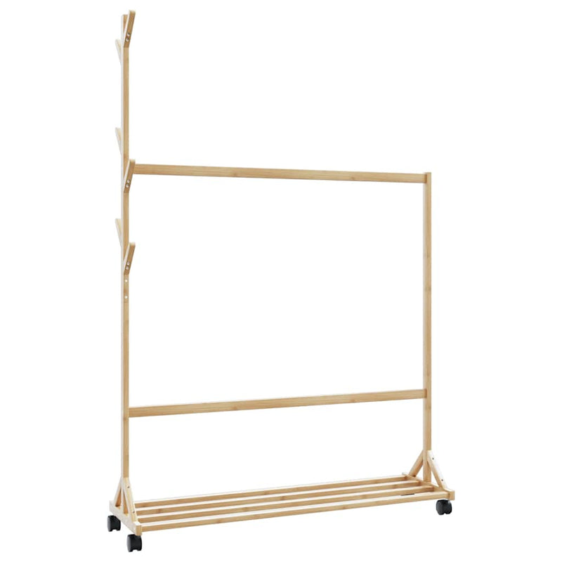 Load image into Gallery viewer, Vidaxl kledingrek met haken en wielen 100x35x157 cm bamboe
