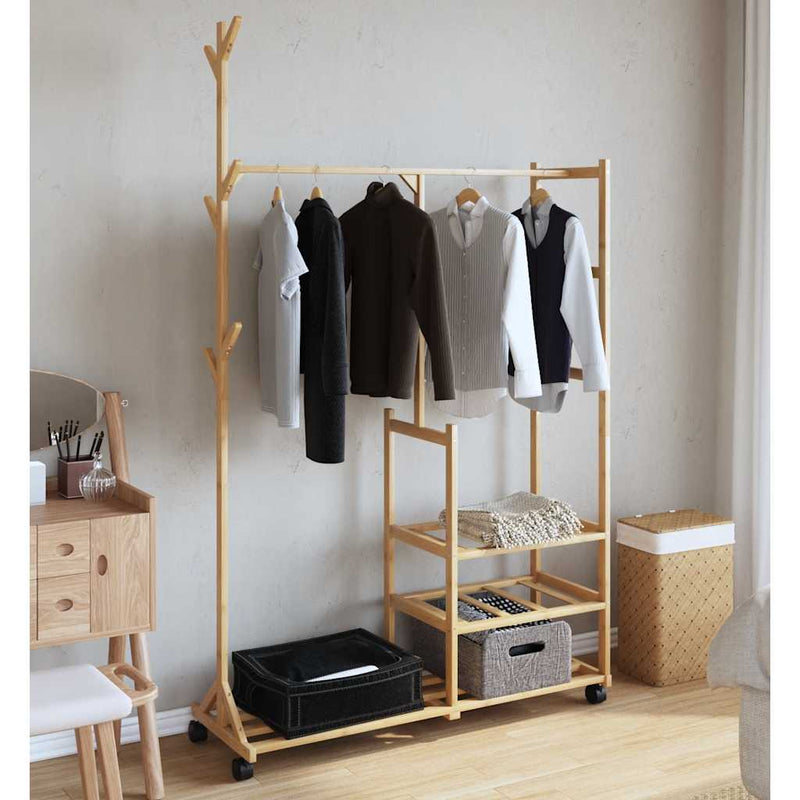 Load image into Gallery viewer, Vidaxl kledingrek met schappen en wielen 100x38x175,5 cm bamboe