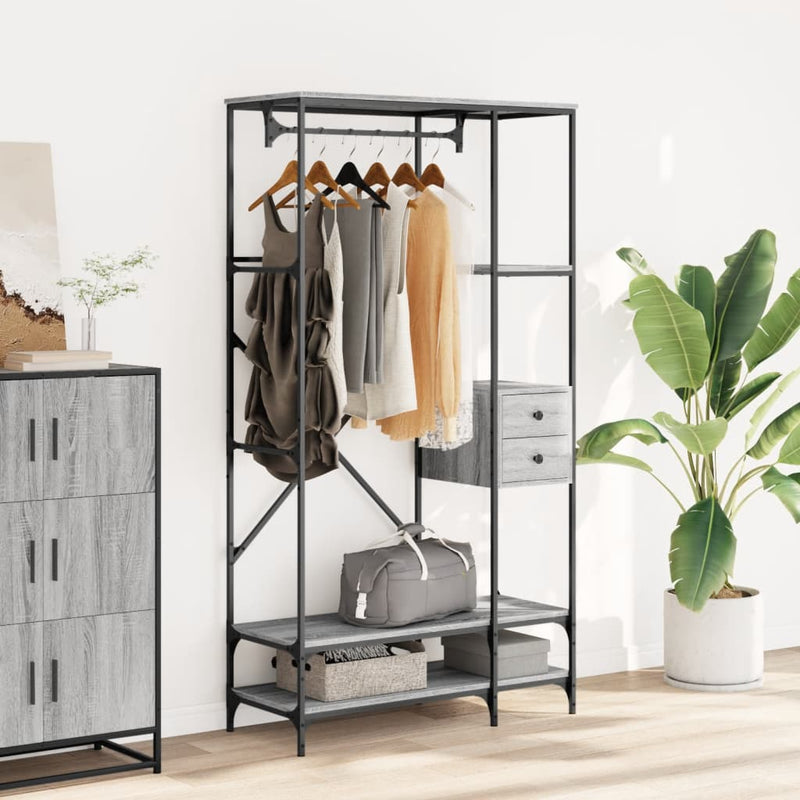 Load image into Gallery viewer, Vidaxl kledingrek met schappen bewerkt hout grijs sonoma eikenkleurig