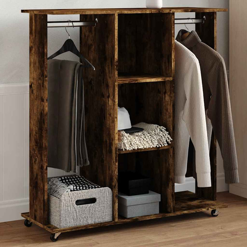 Load image into Gallery viewer, Vidaxl kledingkast met wielen 102x38x110 cm bewerkt hout gerookt eiken