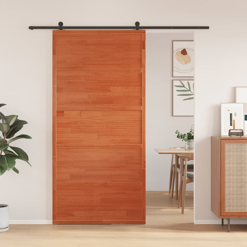 Load image into Gallery viewer, Vidaxl schuifdeur 100x208 cm massief grenenhout wasbruin