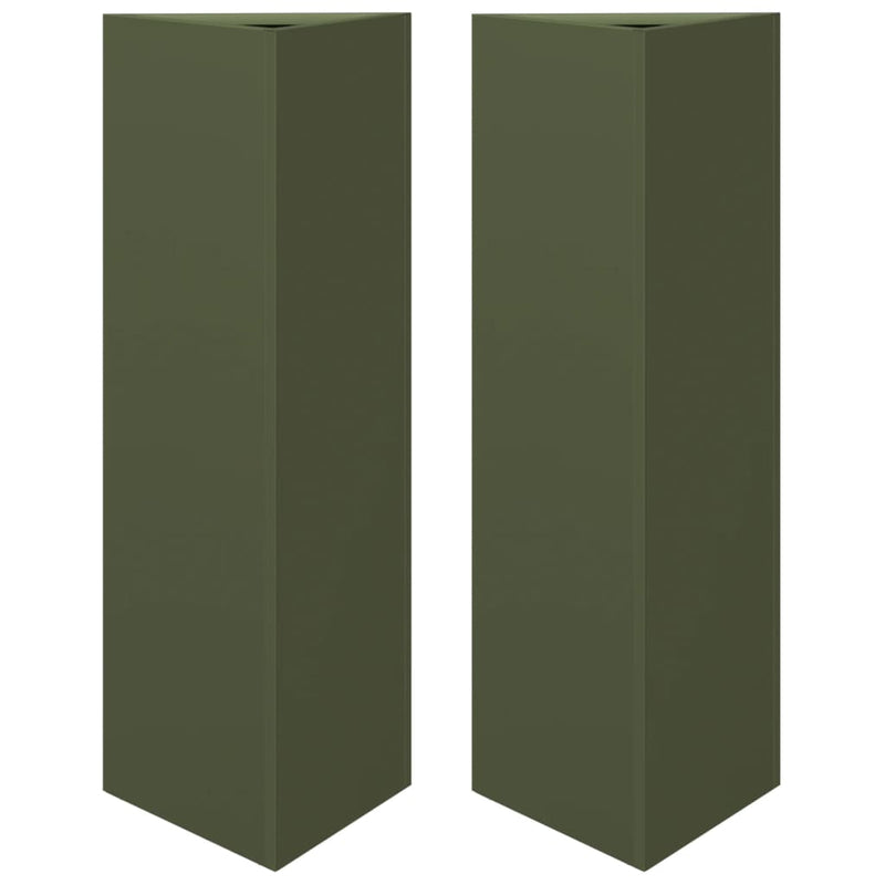 Load image into Gallery viewer, Vidaxl plantenbakken 2 st driehoek 30x26x75 cm staal olijfgroen
