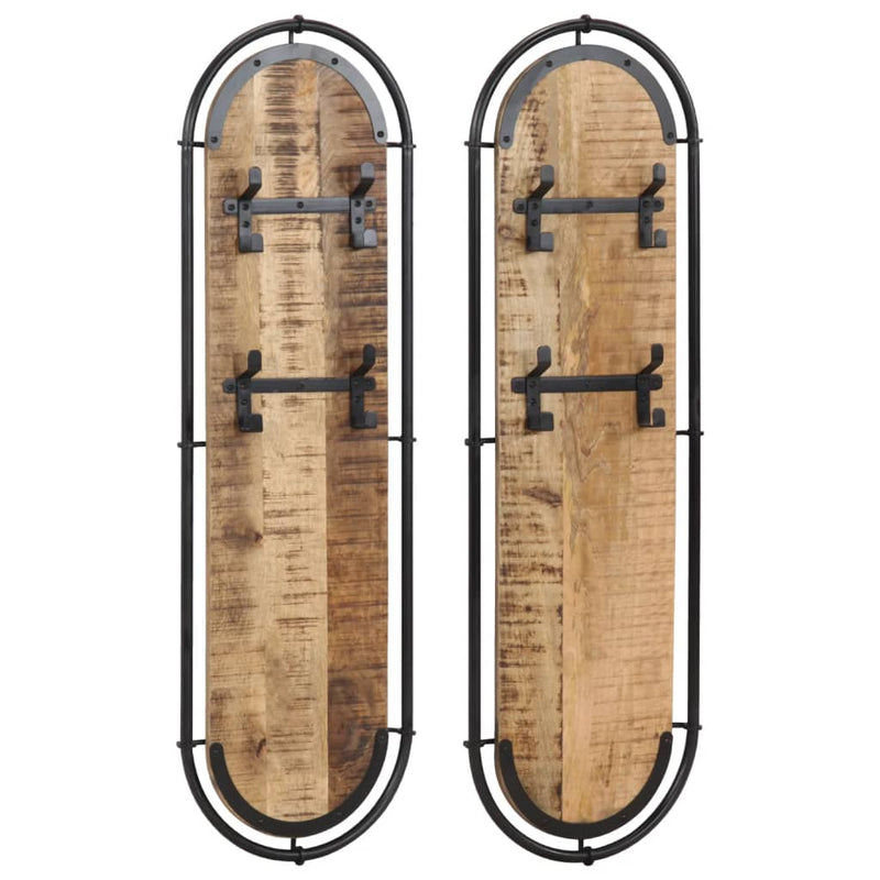 Load image into Gallery viewer, Vidaxl wandkapstokken 2 st met 4 haken massief ruw mangohout