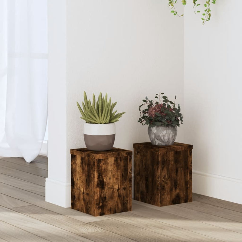 Load image into Gallery viewer, Vidaxl plantenstandaards 2 st 15x15x20 cm bewerkt hout gerookt eiken