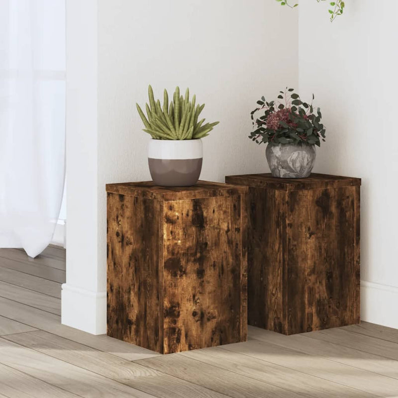 Load image into Gallery viewer, Vidaxl plantenstandaards 2 st 20x20x30 cm bewerkt hout gerookt eiken
