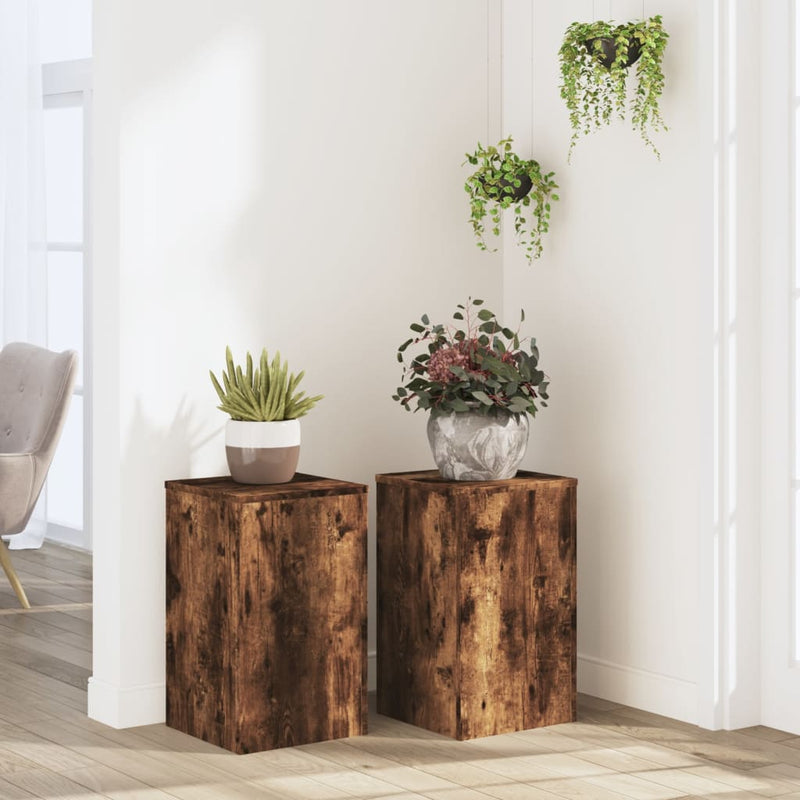 Load image into Gallery viewer, Vidaxl plantenstandaards 2 st 30x30x50 cm bewerkt hout gerookt eiken