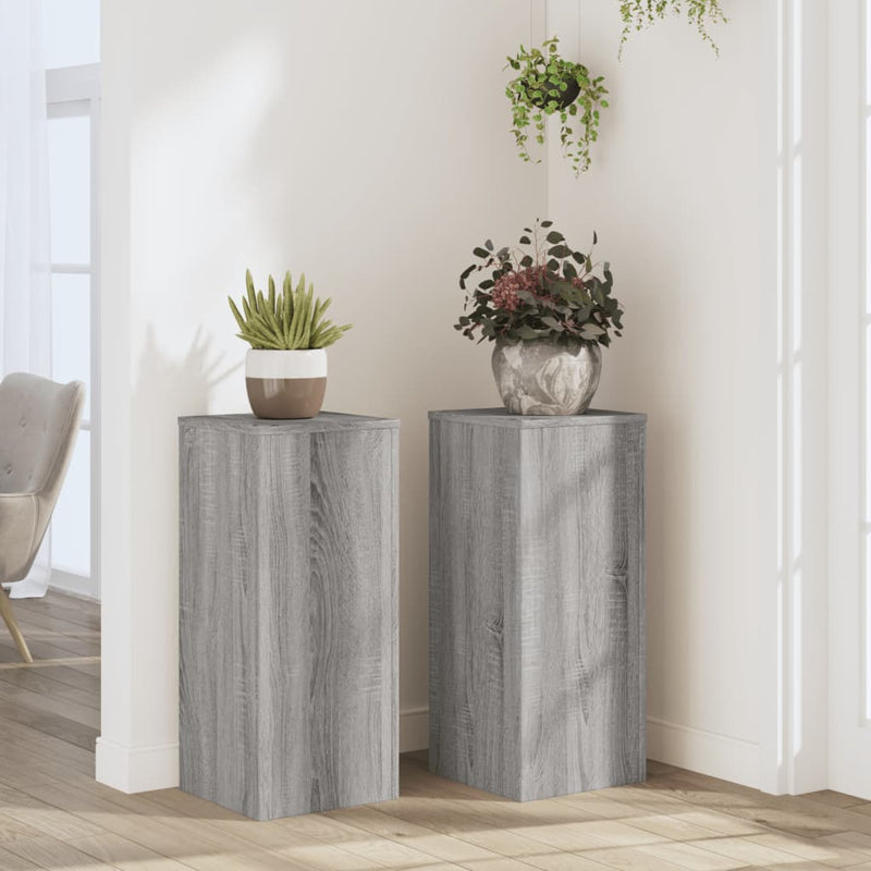 Load image into Gallery viewer, Vidaxl plantenstandaards 2 st 30x30x70 cm bewerkt hout grijs sonoma