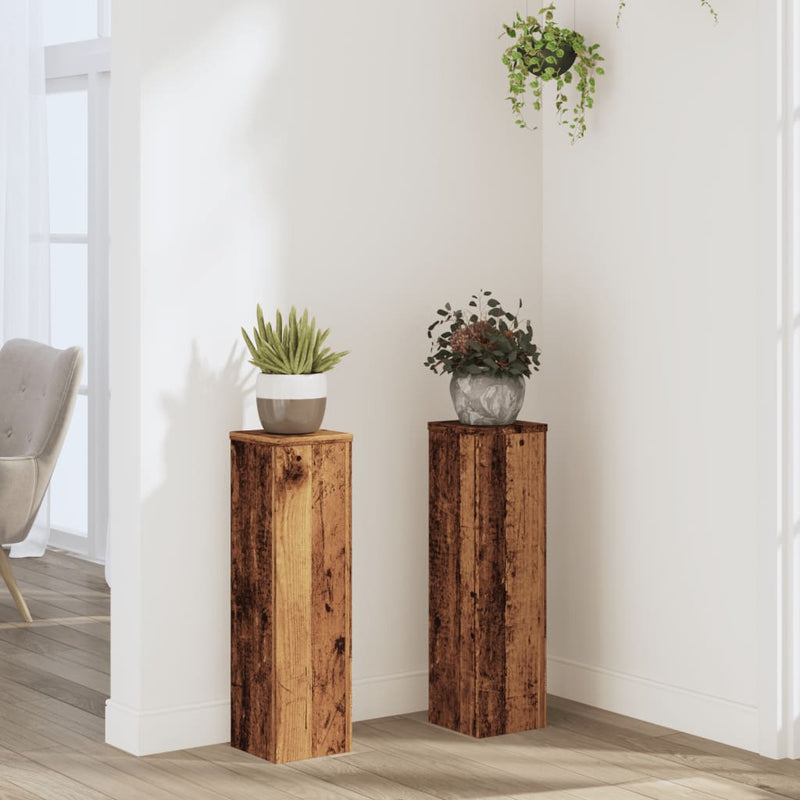Load image into Gallery viewer, Vidaxl plantenstandaards 2 st 17x17x60 cm bewerkt hout oud houtkleurig