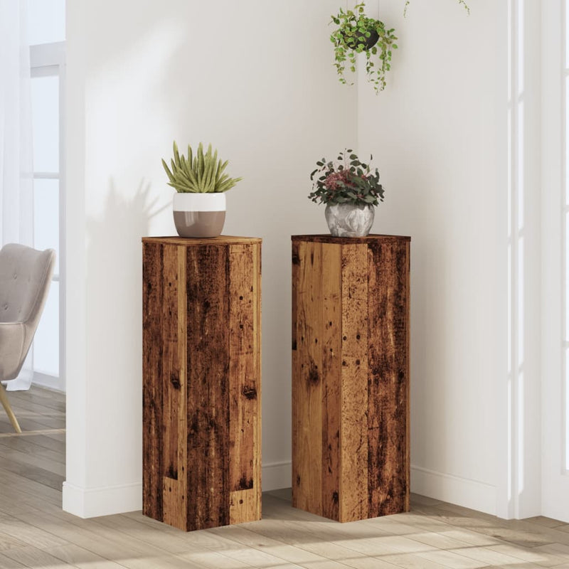 Load image into Gallery viewer, Vidaxl plantenstandaards 2 st 25x25x80 cm bewerkt hout oud houtkleurig
