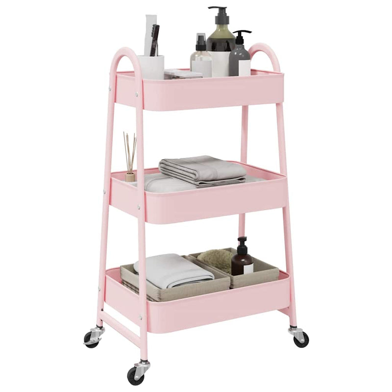 Load image into Gallery viewer, Vidaxl opbergtrolley 3-laags roze 42x41,5x77 cm staal
