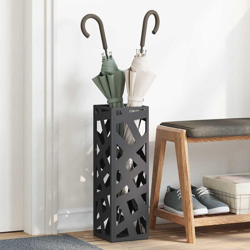 Load image into Gallery viewer, Vidaxl paraplu standaard met opslag zwart 15,5 x 15,5 x 49 cm metaal
