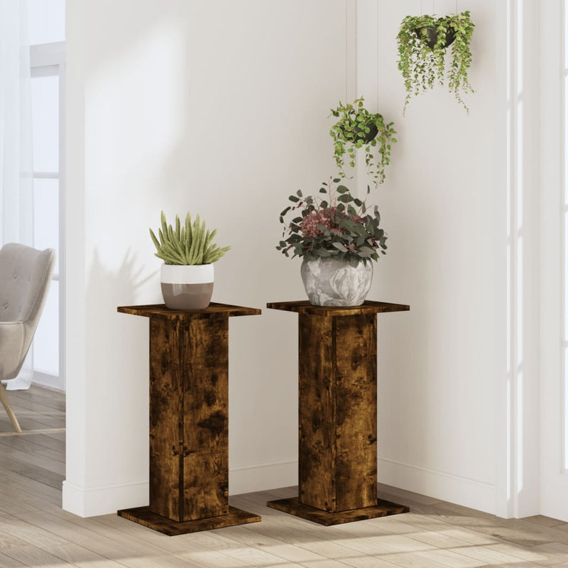 Load image into Gallery viewer, Vidaxl plantenstandaards 2 st 30x30x60 cm bewerkt hout gerookt eiken
