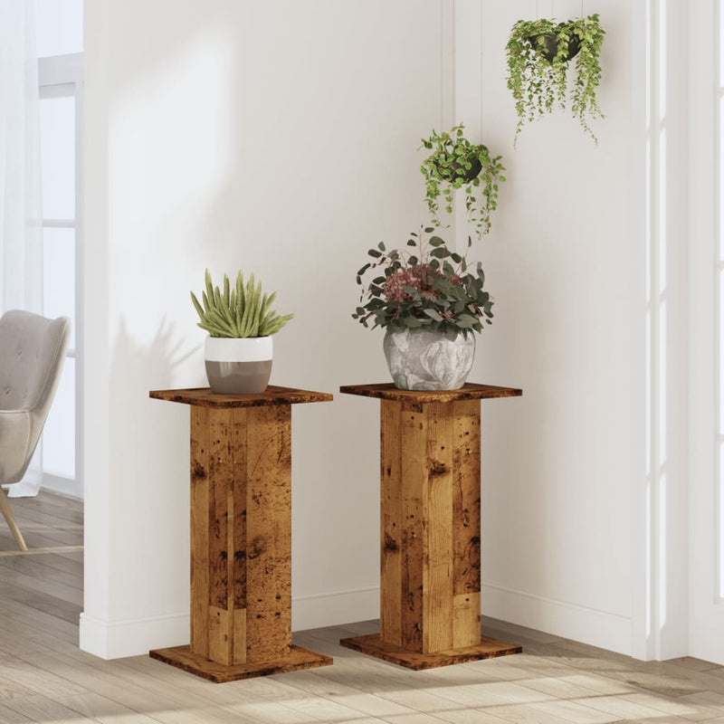 Load image into Gallery viewer, Vidaxl plantenstandaards 2 st 30x30x60 cm bewerkt hout oud houtkleurig