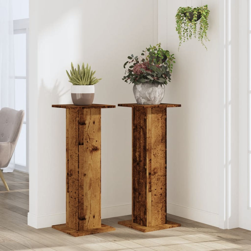 Load image into Gallery viewer, Vidaxl plantenstandaards 2 st 30x30x80 cm bewerkt hout oud houtkleurig