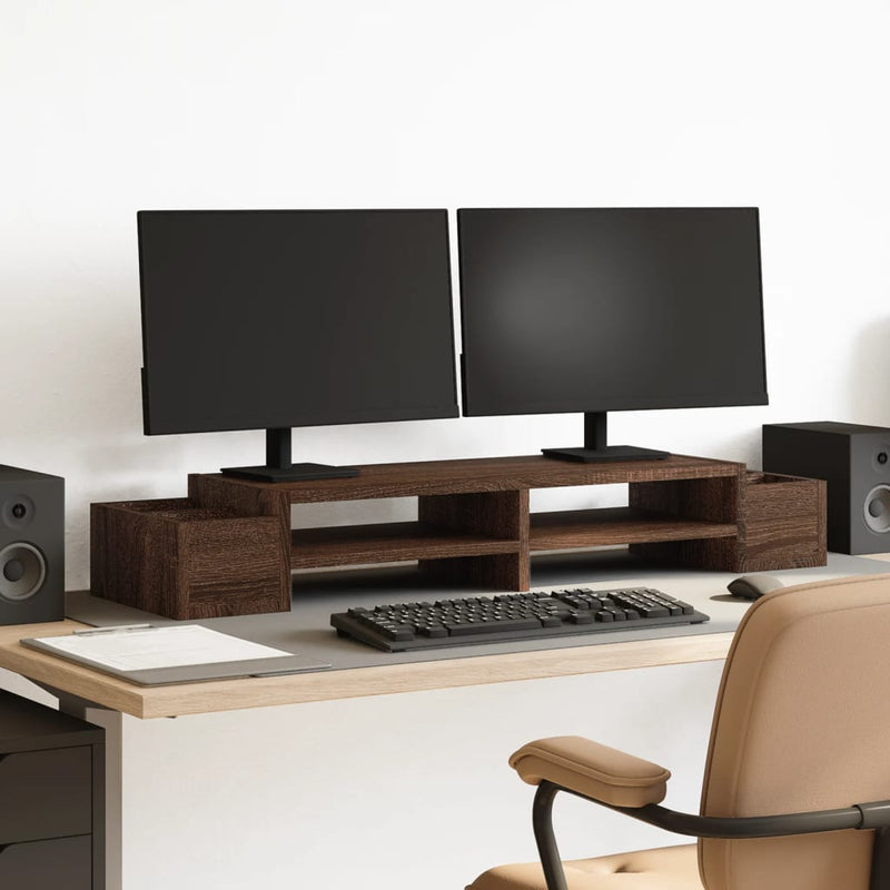 Load image into Gallery viewer, Vidaxl monitorstandaard met opbergruimte 100x27x15 cm hout bruin eiken