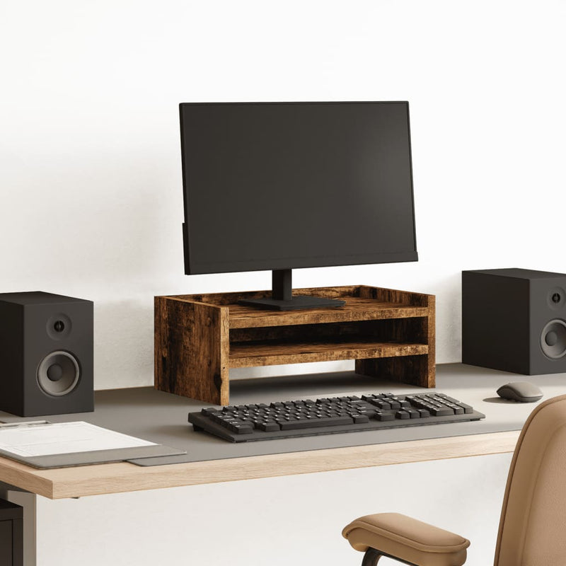 Load image into Gallery viewer, Vidaxl monitorstandaard 42x24x16 cm bewerkt hout gerookt eikenkleurig