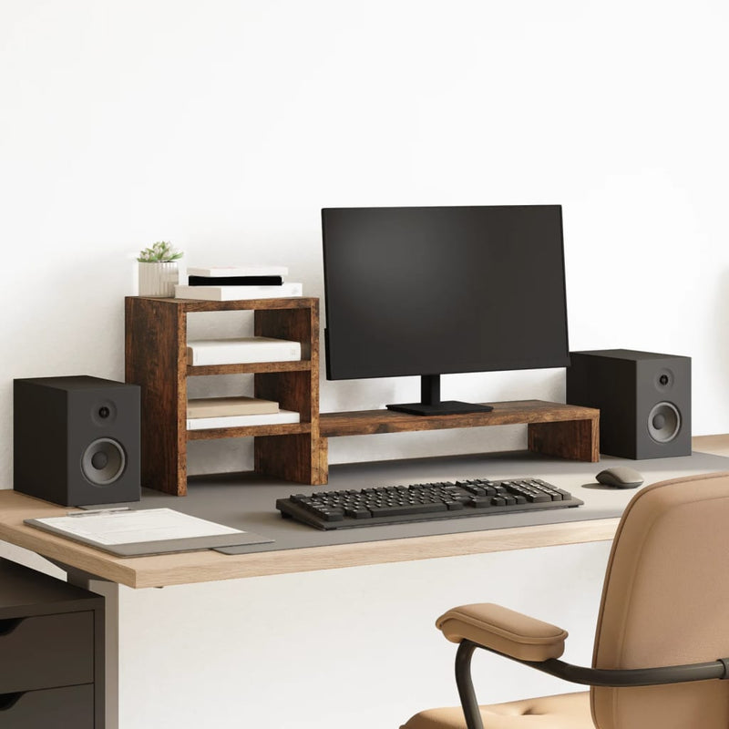 Load image into Gallery viewer, VidaXL Monitorstandaard met bureau-organizer hout gerookt eikenkleurig
