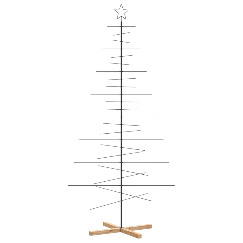 Load image into Gallery viewer, Vidaxl kerstdecoratie kerstboom met houten basis 210 cm metaal zwart