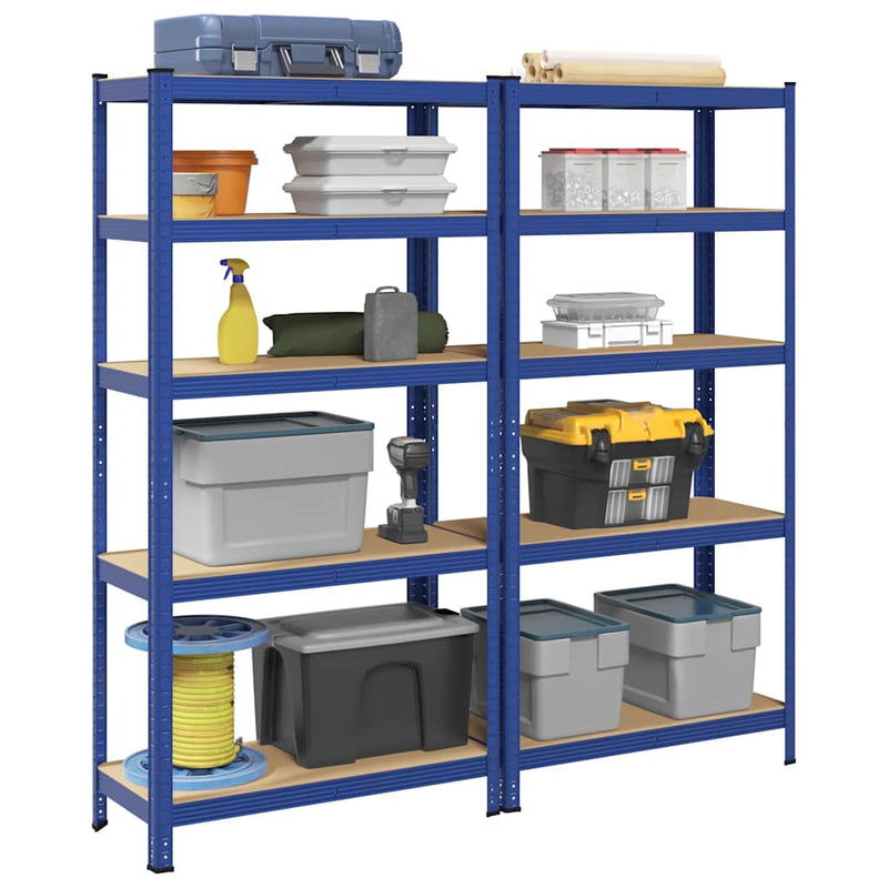 Load image into Gallery viewer, Vidaxl opbergrekken 2 st 5-laags staal en bewerkt hout blauw
