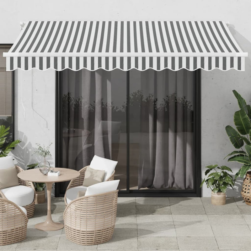 Afbeelding laden in galerijviewer, Vidaxl luifel automatisch uittrekbaar 350x250 cm antracietkleur en wit