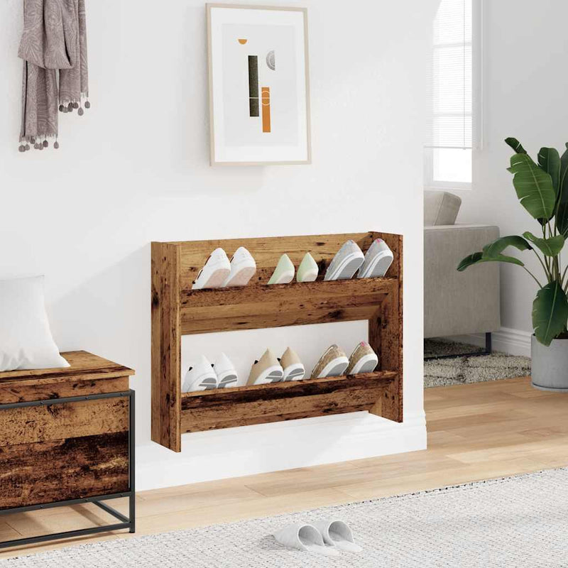Load image into Gallery viewer, Vidaxl wandschoenenkast 80x18x60 cm bewerkt hout oud houtkleurig