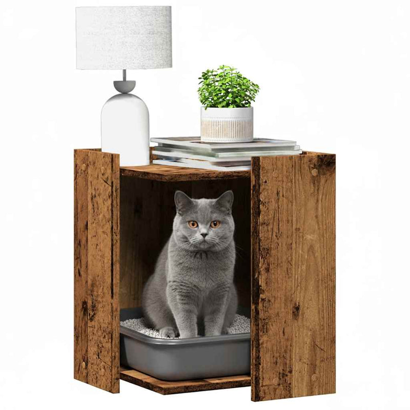 Load image into Gallery viewer, Vidaxl kattenbakkast 42x42x51 cm bewerkt hout oud houtkleurig