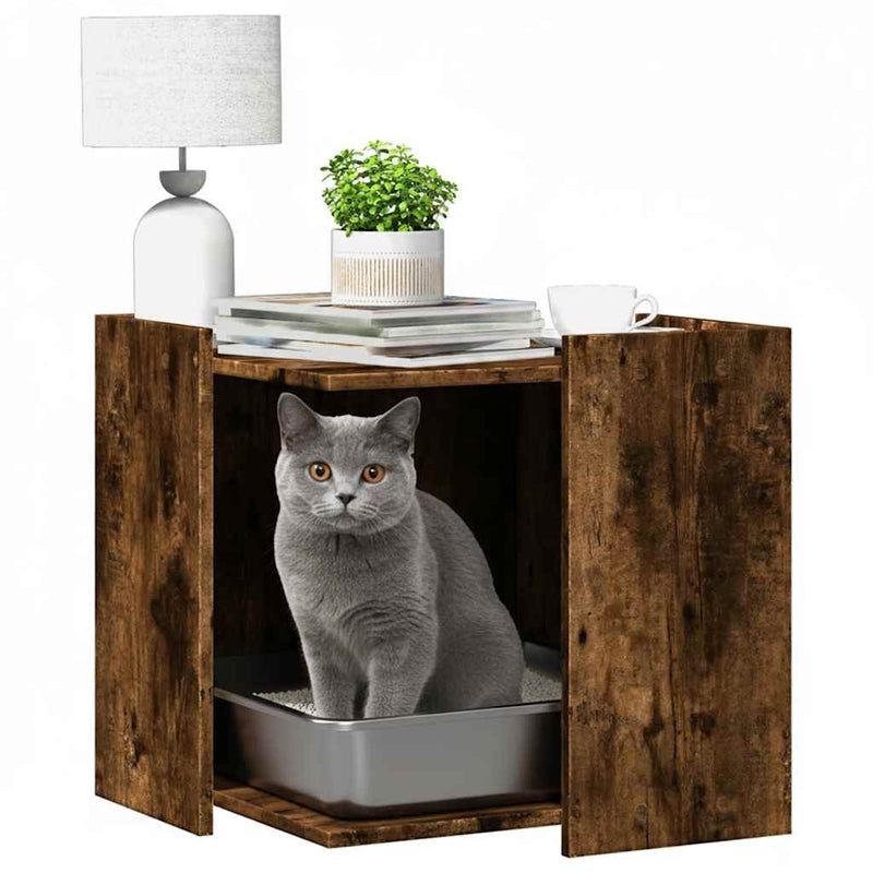 Load image into Gallery viewer, Vidaxl kattenbakkast 53x53x51 cm bewerkt hout gerookt eikenkleurig