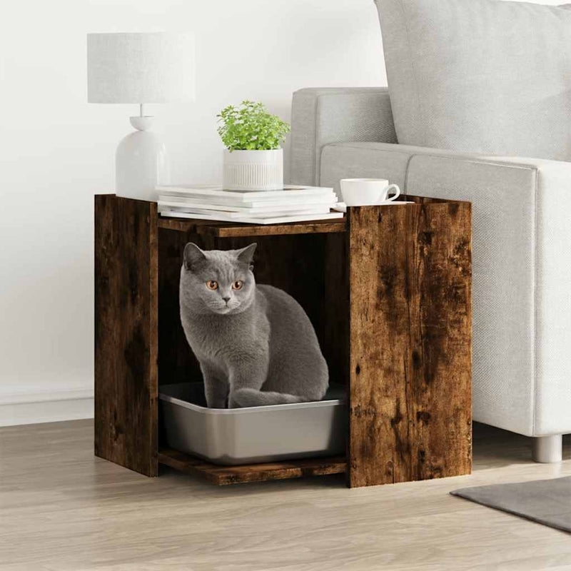 Load image into Gallery viewer, Vidaxl kattenbakkast 53x53x51 cm bewerkt hout gerookt eikenkleurig
