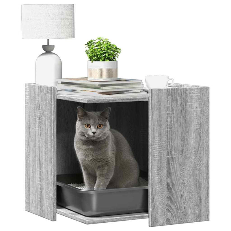 Load image into Gallery viewer, Vidaxl kattenbakkast 53x53x51 cm bewerkt hout grijs sonoma eikenkleur