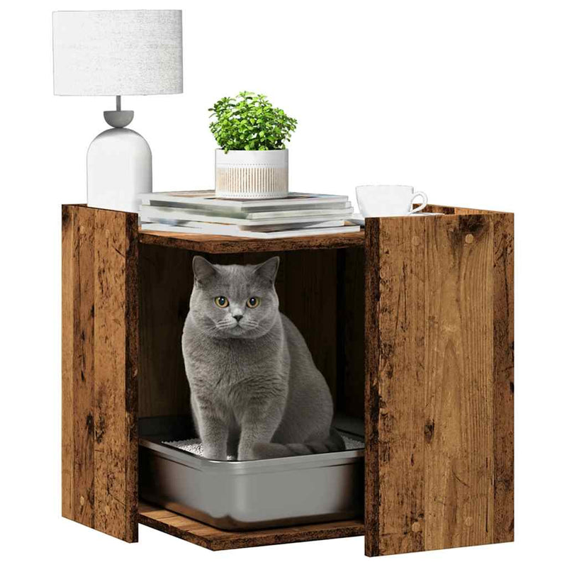 Load image into Gallery viewer, Vidaxl kattenbakkast 53x53x51 cm bewerkt hout oud houtkleurig